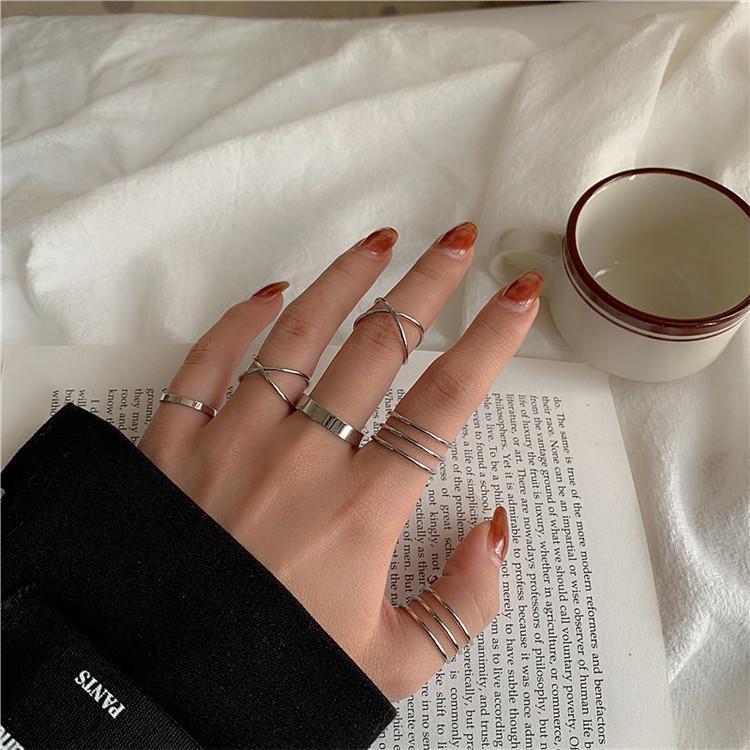 Geometrical Six Pieces Stackable Rings Sets Alloys Copper Fashion Jewellery For Every Day Simple Knuckle Rings