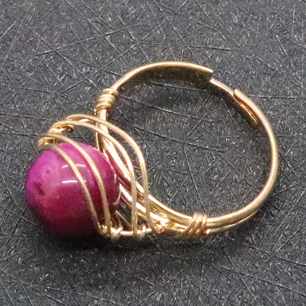 Natural Stone Bead Ring With Speckled Gemstone Winding Design Jewelry Accessory For Women Durable Wear Unique Gift
