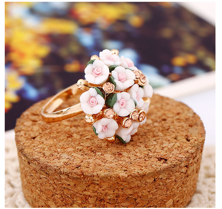 Womens Flower Ring Alloy Inlaid Gems And Semi Precious Stones Floral Design Jewelry For Women Multiple Colors Mix