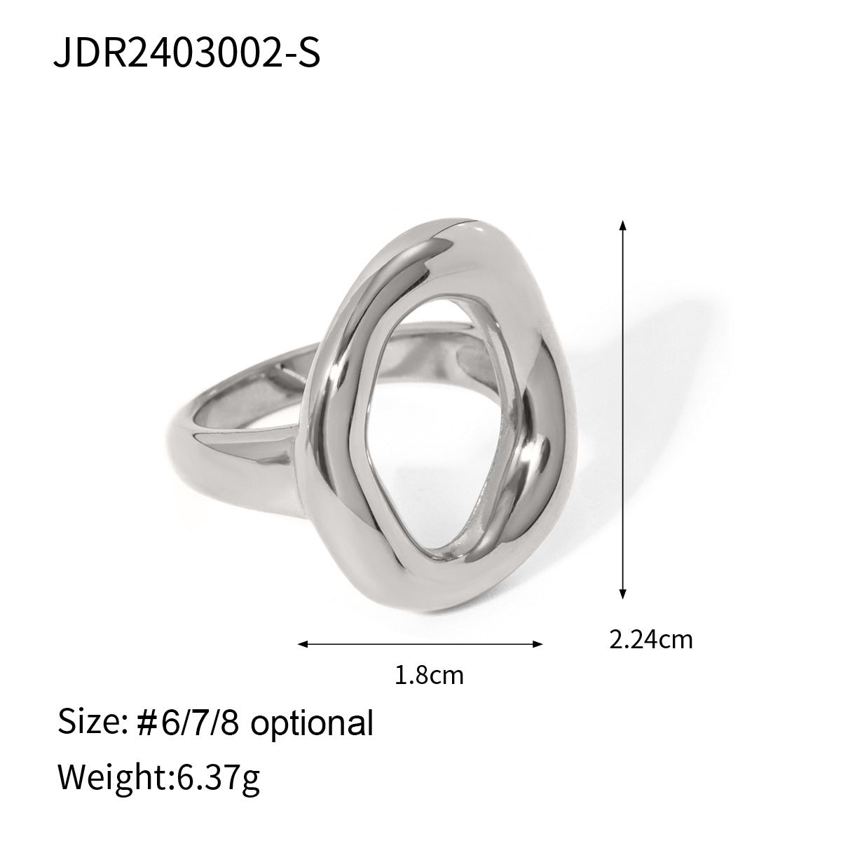 Women's Stainless Steel Ring 18K Gold Plated Oval Hollow Closed Band Trendy Wave Design Ins Fashion Jewelry Gift for Her