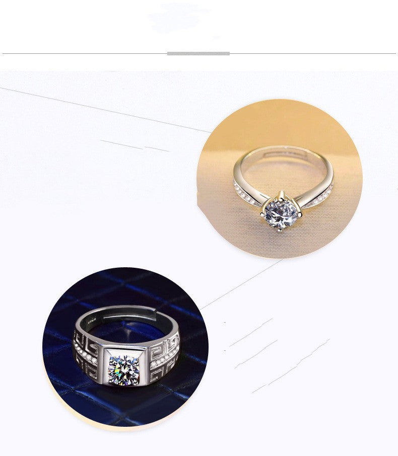 Couple Ring Set Geometric Silver Matching Bands Adjustable Opening Promise Rings Engagement Wedding Gift For Him