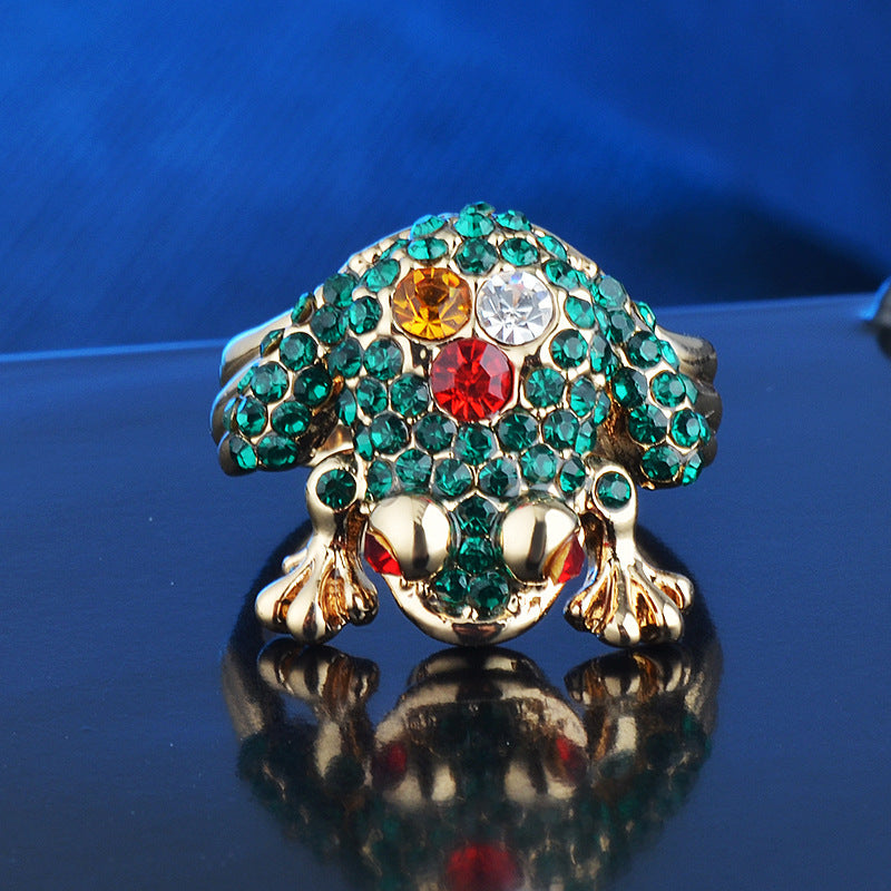 Womens Cute Frog Ring Rhinestones Inlaid Alloy Rose Gold Jewelry Polished Durable Animal Personality Accessory