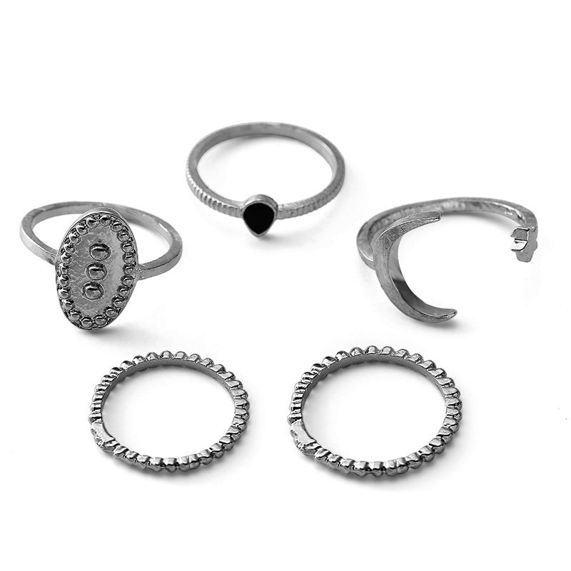 Womens Moon Star Ring Set Silver Electroplated Metal Rings Eye Design European American Fashion Jewelry Collection