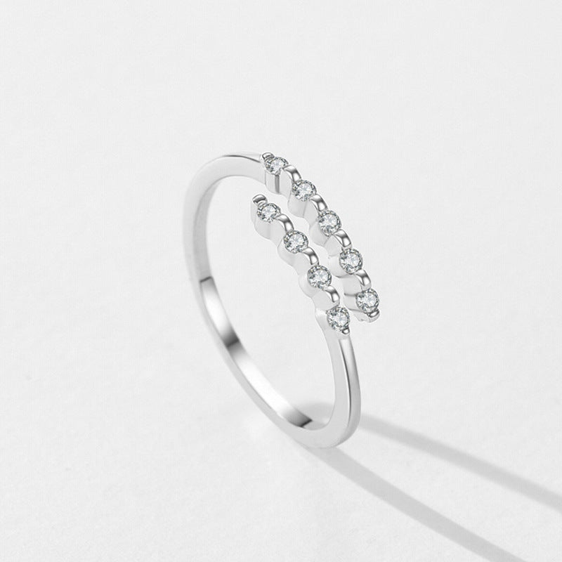 Womens Sterling Silver Geometric Ring Micro Inlay Diamond White Gold Finish Affordable Luxury Jewelry Gift Her