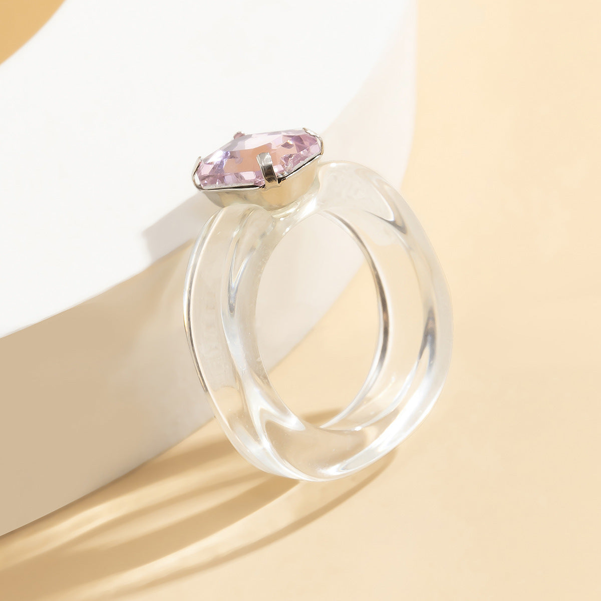 Transparent Acrylic Ring Geometric Rhinestone For Women