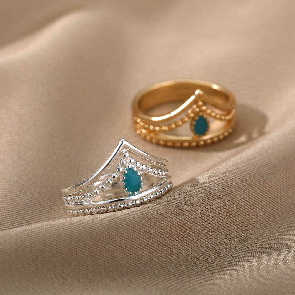 Womens Double Layer Crowned Ring Copper Metal Ring Gold Inlays Luminous Glue European American Fashion Jewelry