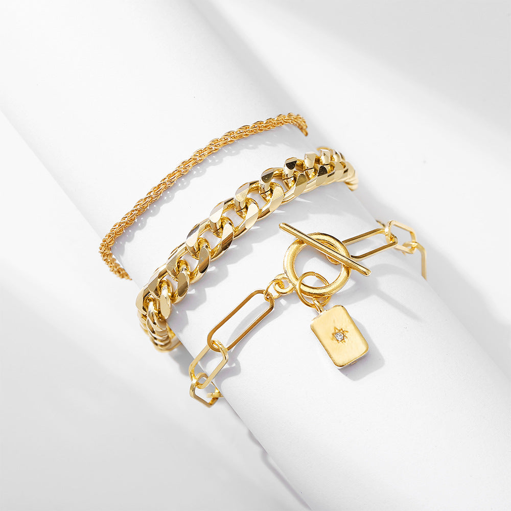 Heart Chain Bracelet With Butterfly Lock Charm Plated Geometric Design European Jewelry Artificial Gems Sparkling
