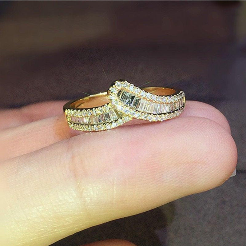 Zircon Ring For Women Irregular Row Copper Crown Geometric Sparkling Statement Jewelry Gift For Engagement Day