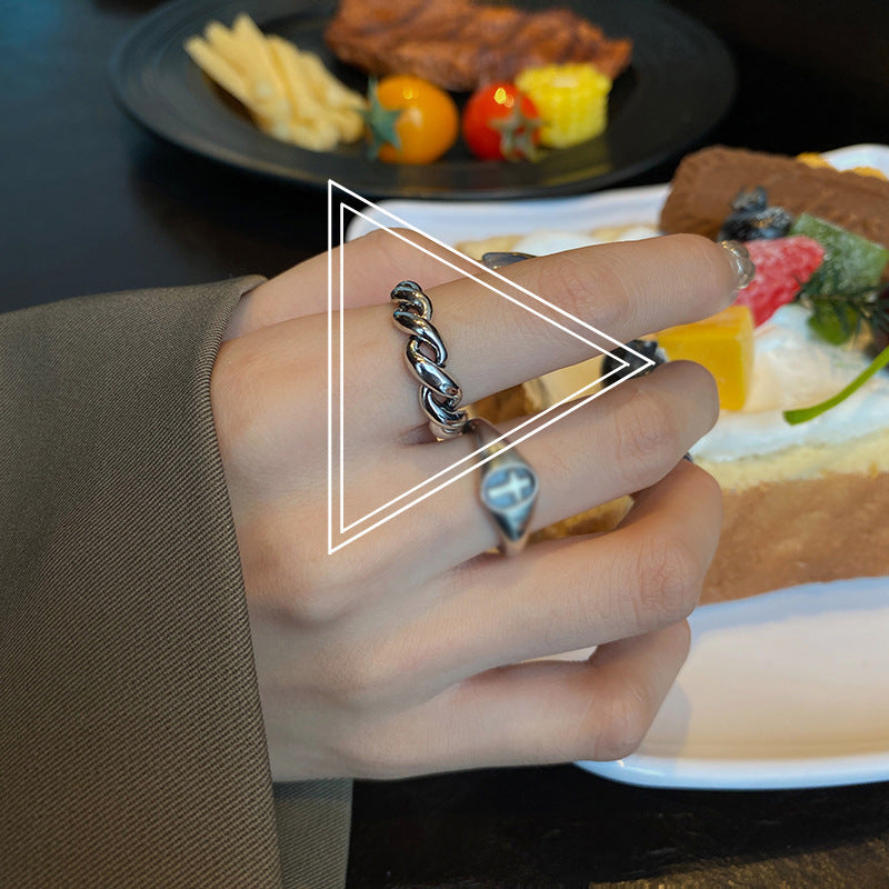 Vintage Silver Plated Cross Ring Adjustable Trendy Ring Simple Design Epoxy Jewelry Fashion Ring Gifts For Her