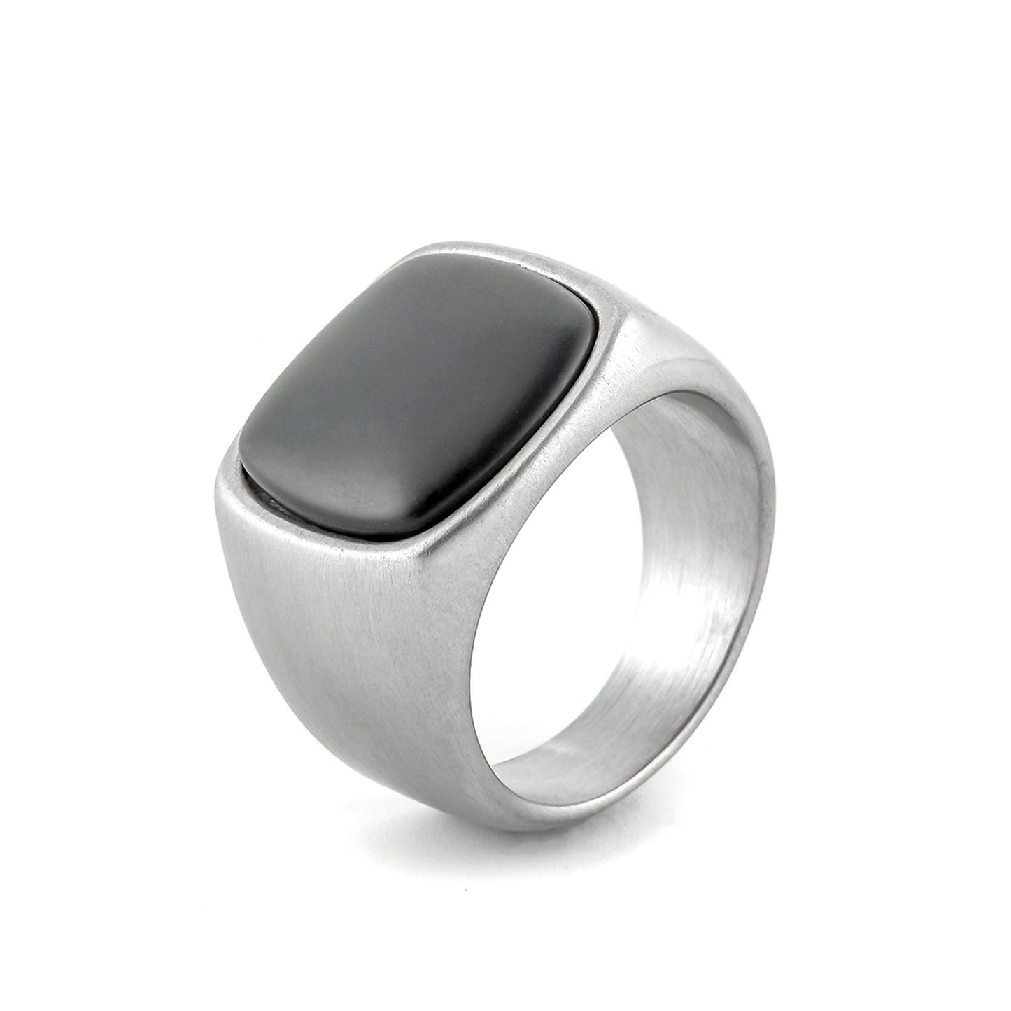 Mens Stainless Steel Ring Black Agate Geometric Design European American Casting Ring Gift For Trade Fairs Now
