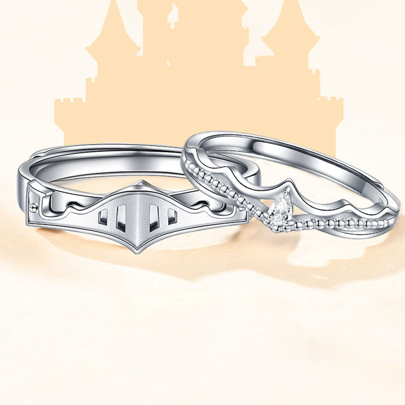 Sterling Silver Princess And Knight Rings Diamond Cartoon Character Couple Rings Holiday Gift 925 Silver With Gems