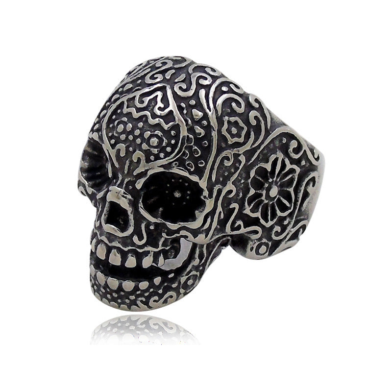 Mens Skull Ring Titanium Steel Electroplate Hip Hop Punk Biker Jewelry Durable Retro European American Fashion Accessory