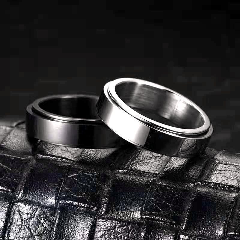 Unisex Titanium Steel Ring Glossy Rotating Lettering Bands Korean Geometrical Metal Rings Electroplated Fashion