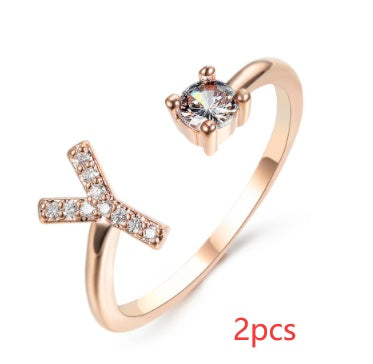 Womens Initial Letter Ring Adjustable Vintage Jewelry Zircon Accents Alloy Rhinestone Ring Perfect For Gifting