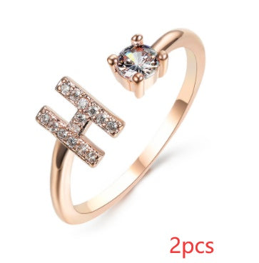 Womens Initial Letter Ring Adjustable Vintage Jewelry Zircon Accents Alloy Rhinestone Ring Perfect For Gifting