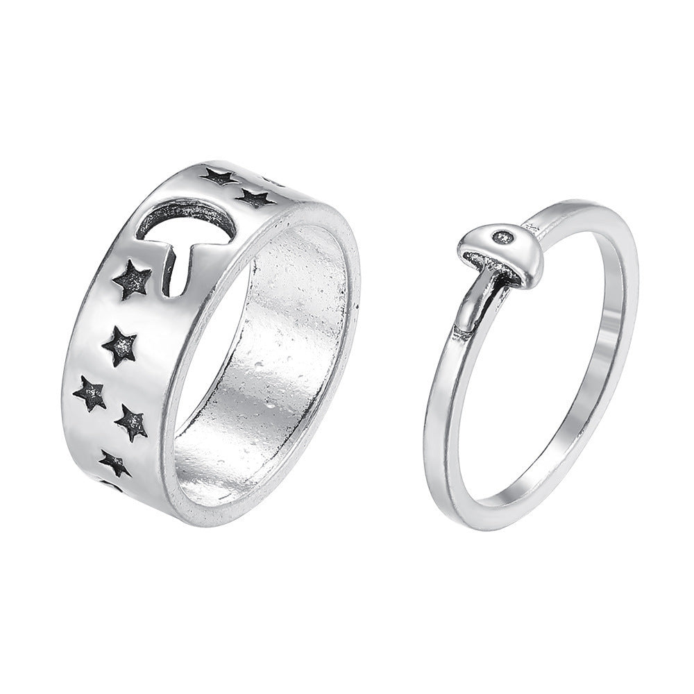 Couple Mushroom Rings Set Retro Design Electroplated Alloy Matching Rings Gift for Him and Her Two Pack One Size