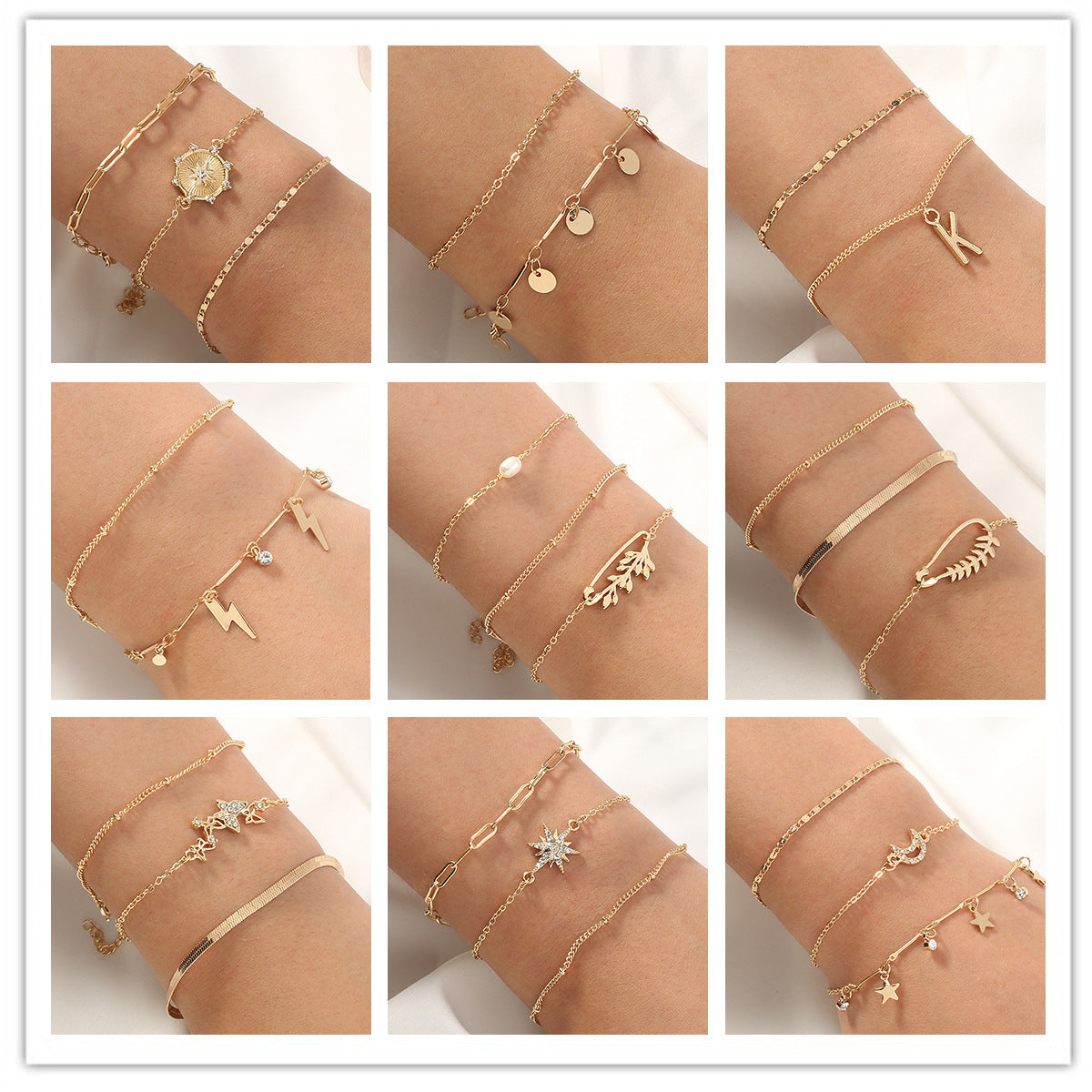 Retro Alloy Tassel Chain Bracelet Set for Women Featuring Heart and Pentagram Charms Electroplated Jewelry Gift Idea