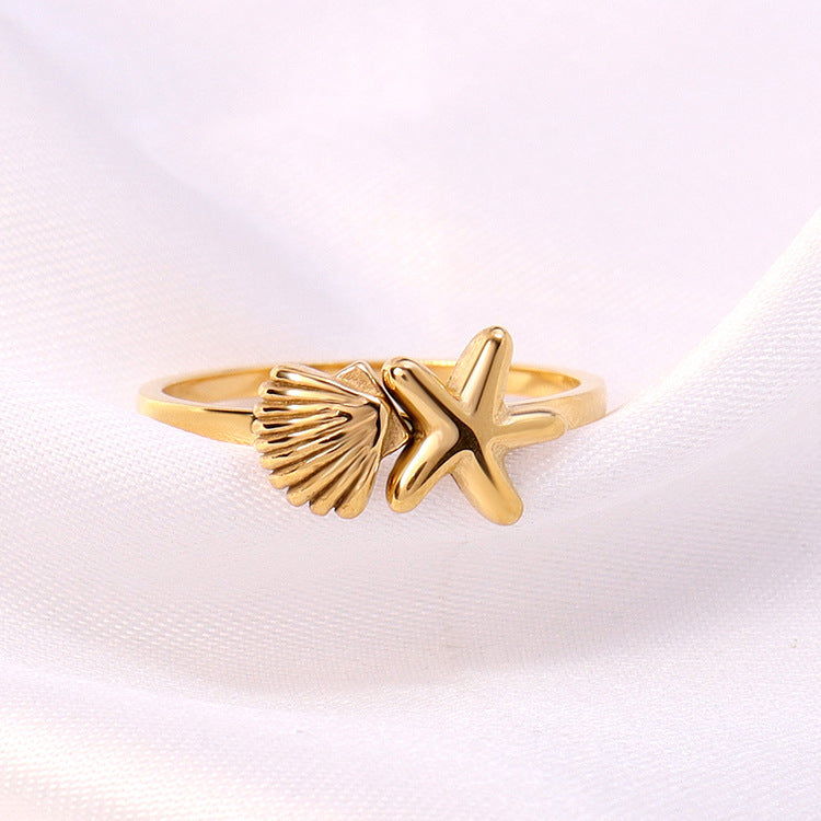 Starfish Ring for Women Gold Stainless Steel Shell Design Fashion Jewelry Gift for Her Sizes 6 7 8 Feminine Style