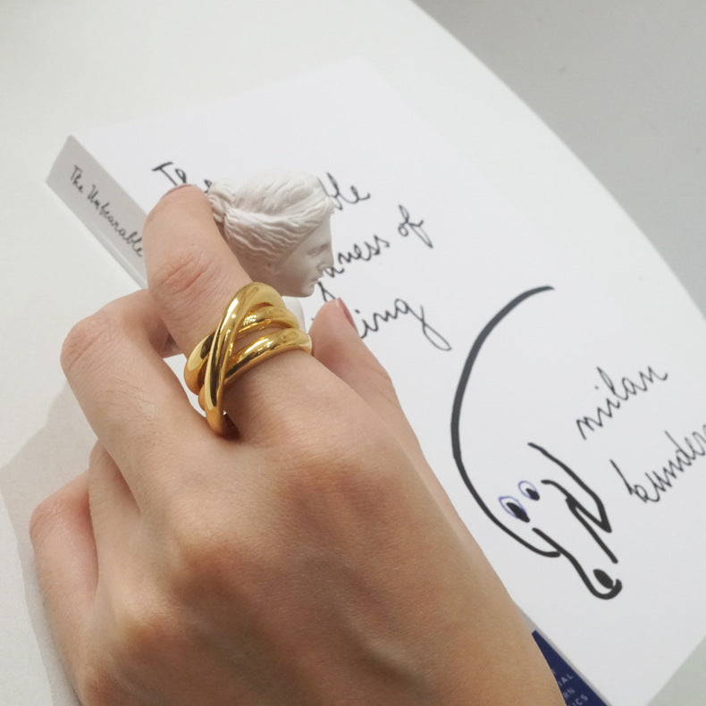 Women Adjustable Cross Ring Exaggerated Geometric Brass Gold Plated Ring Jewelry Band Europe And America Style