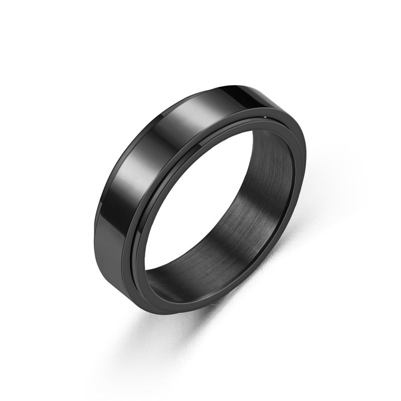 Unisex Rotating Titanium Steel Ring Simple Band Geometric Design Polished Stamped 6mm Wide 2mm Thick Ring For