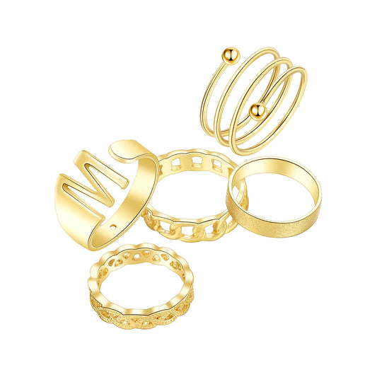 Geometric Alloy Ring Set Exaggerated Big Love Joint Rings Electroplated Fashion Jewelry for Women and Girls Trendy