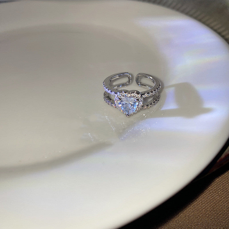 Womens Adjustable Double Layer Copper Ring Geometric Style Korean Fashion Jewelry Silver Copper Ring For Women