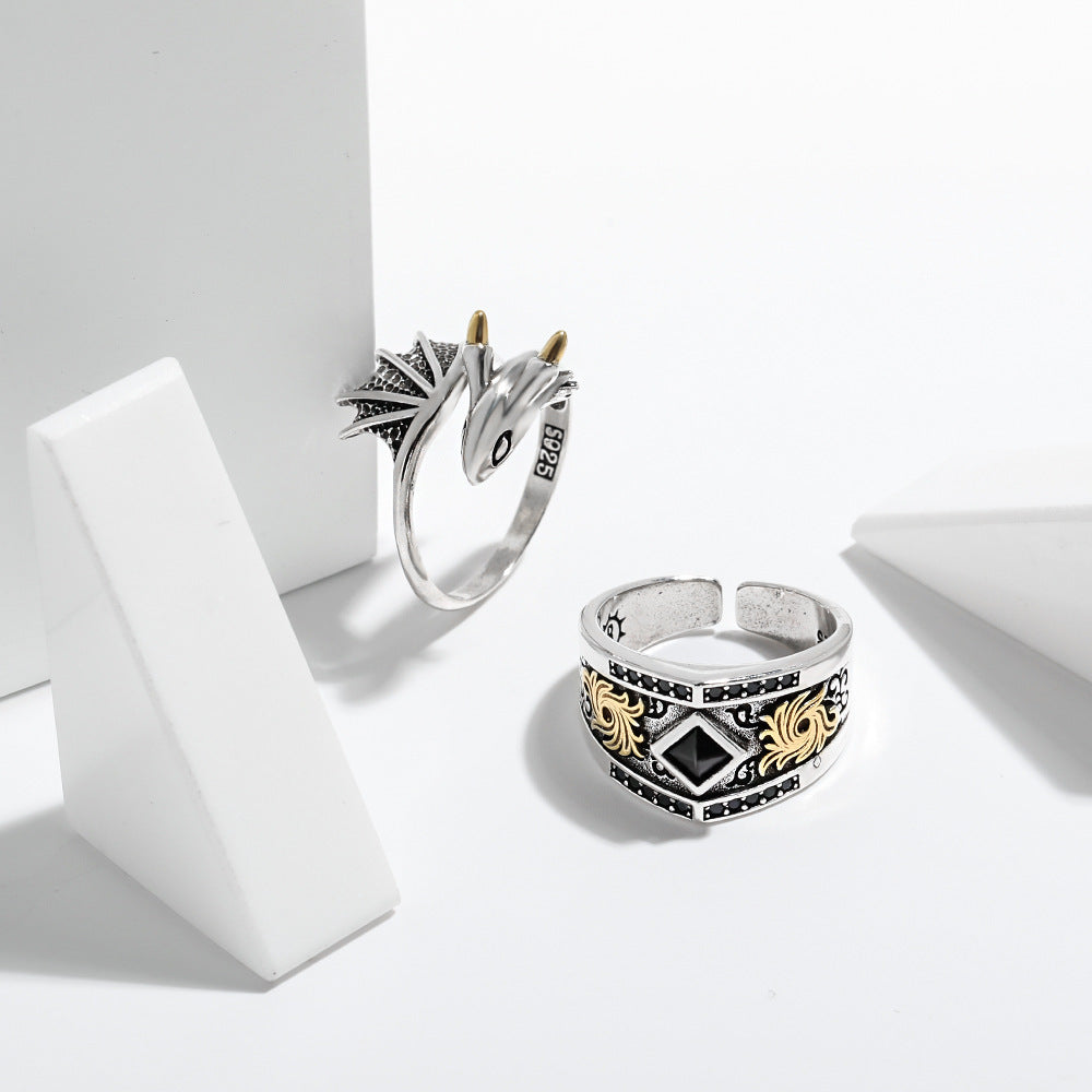 Copper Ring With Flying Dragon Design Vintage Retro Electroplated Fashion Jewelry For Women For Modern Fashion