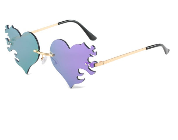 Metal Frame Sunglasses With HD Lenses Eye Protection Heart Fire Design Universal Fit For Women And Men All Day