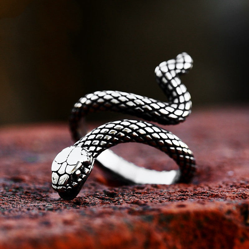 Stainless Steel Snake Ring Retro Ornament For Men Polished Finish US Sizes 7 8 9 10 11 12 13 Durable Everyday Wear