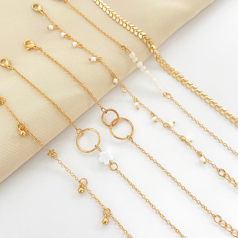 Womens Bohemian Bracelet Set Geometric Flower Tassel Leaves Circle Design Metal Geometry Fashion Jewelry Bracelets Set