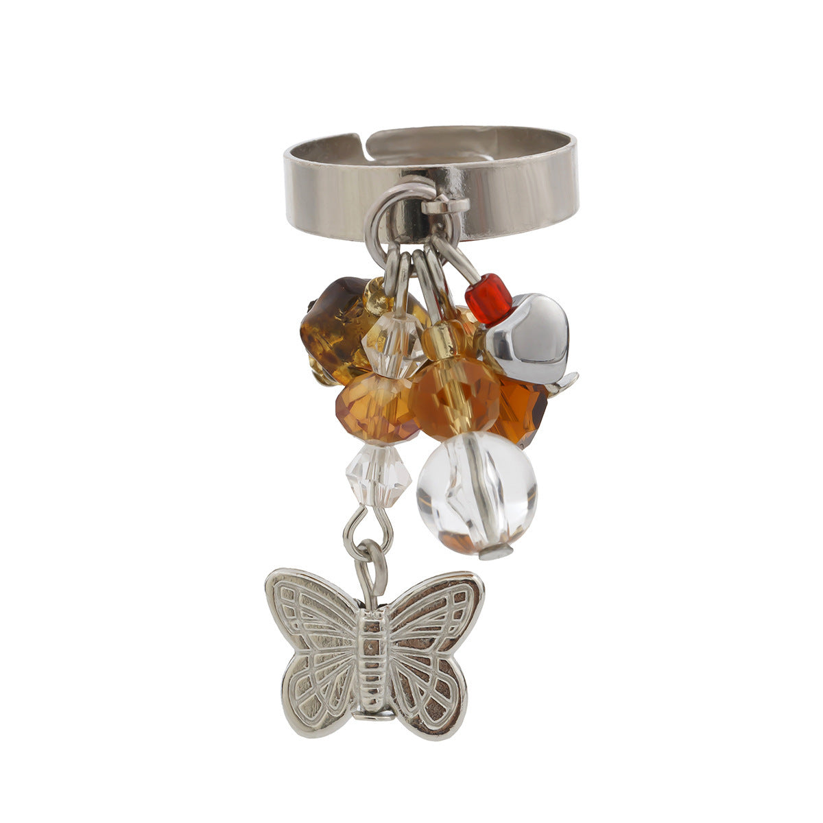 Womens Fashion Ring With Butterfly Tassel Heart Bow Chain Alloy Electroplated Jewelry For Women For Daily Wear