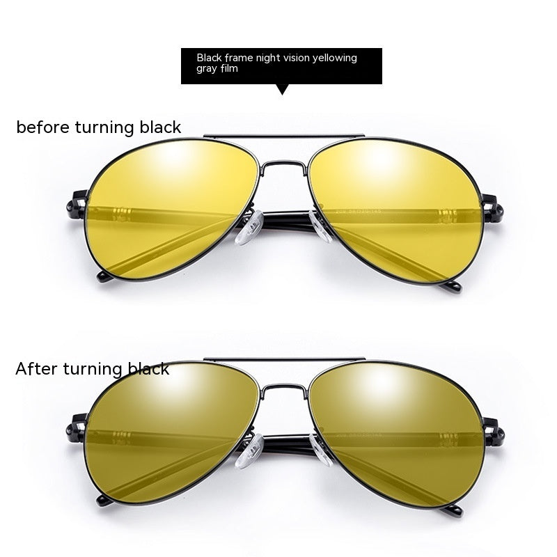 Mens Polarized Aviator Sunglasses With Color Changing Lenses TAC Polarized Lens Alloy Frame For Men Daily Wear