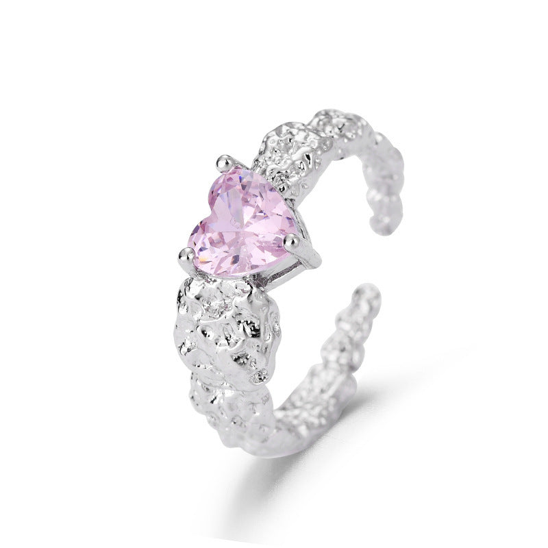 Womens Copper Zircon Ring Electroplated White Gold Simple Design Fashion Band Jewelry Gift Sparkle Finish Glow