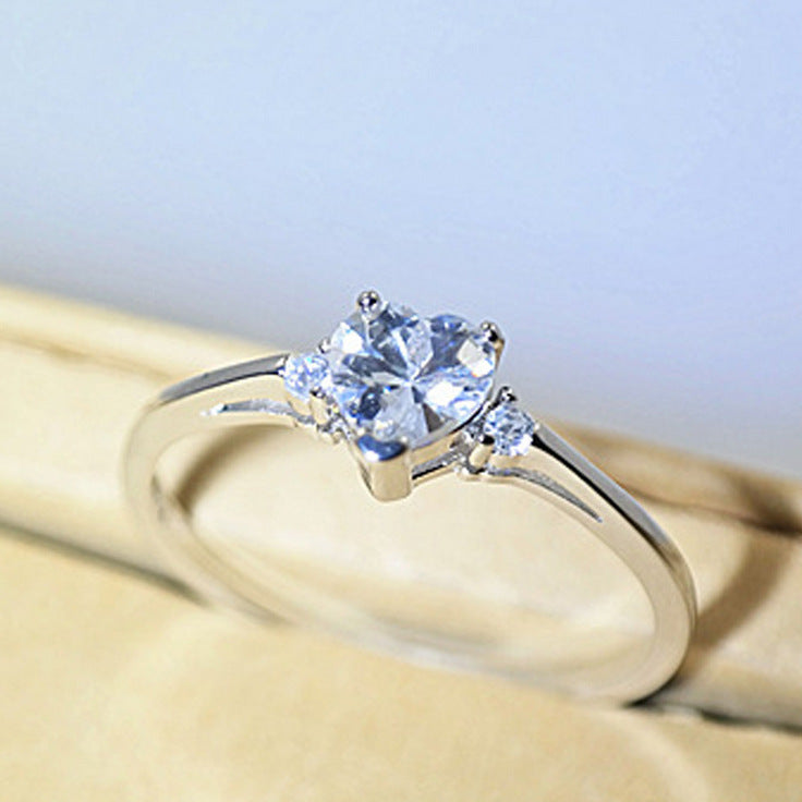 Heart Shaped Vintage Ring Diamond Zircon Silver Plated Copper White Gold Plated Anniversary Gift For You Today