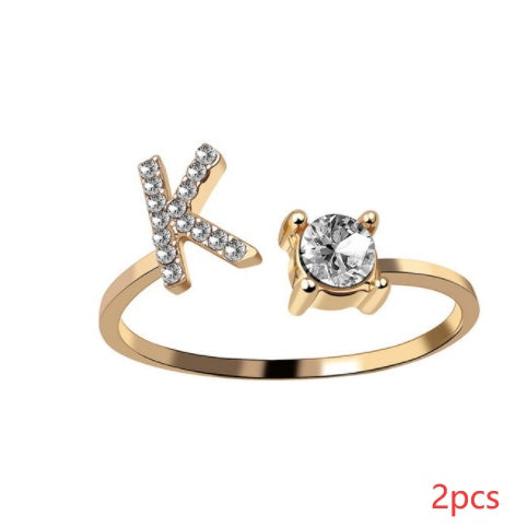 Womens Initial Letter Ring Adjustable Vintage Jewelry Zircon Accents Alloy Rhinestone Ring Perfect For Gifting