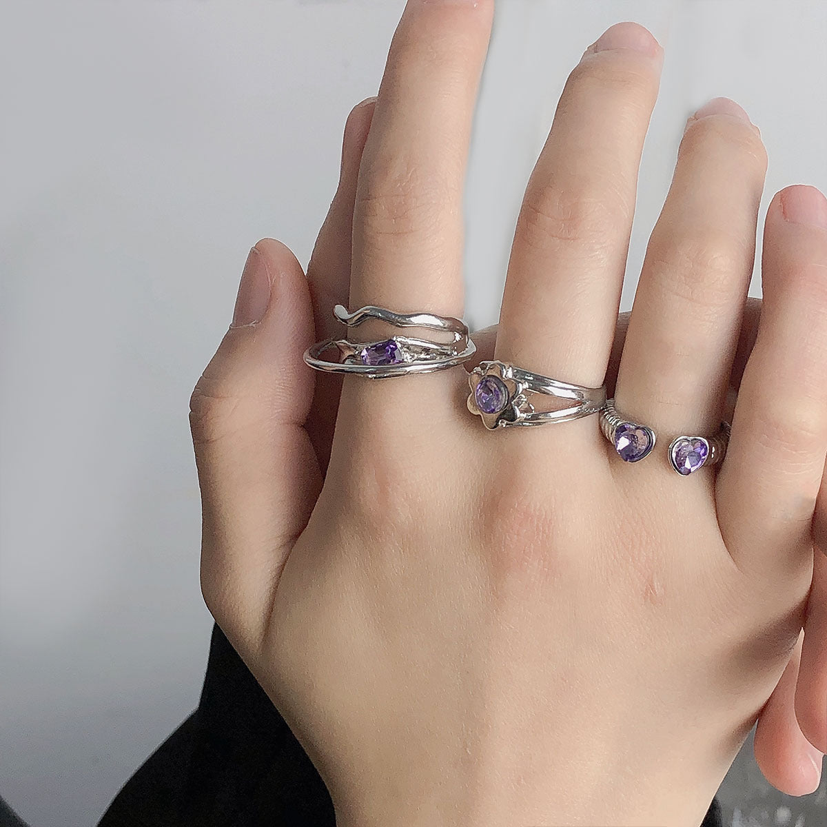 Womens Adjustable Alloy Ring Geometric Irregular Flower and Heart Shapes with Artificial Gemstone Inlay Fashion Jewelry