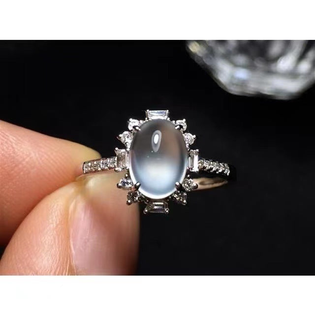 Womens Adjustable Open Ring White Gold Plated Diamond Accent Ice Chalcedony Gemstone Jewelry Gift For Her Gems