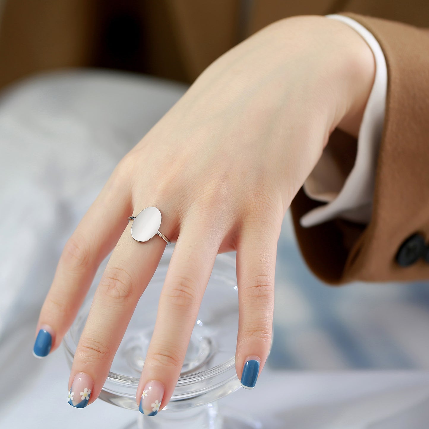 Womens Birth Month Flower Rings Golden Steel Electroplated U Shape Ring Natural Ring Gifts For Her Birthday No