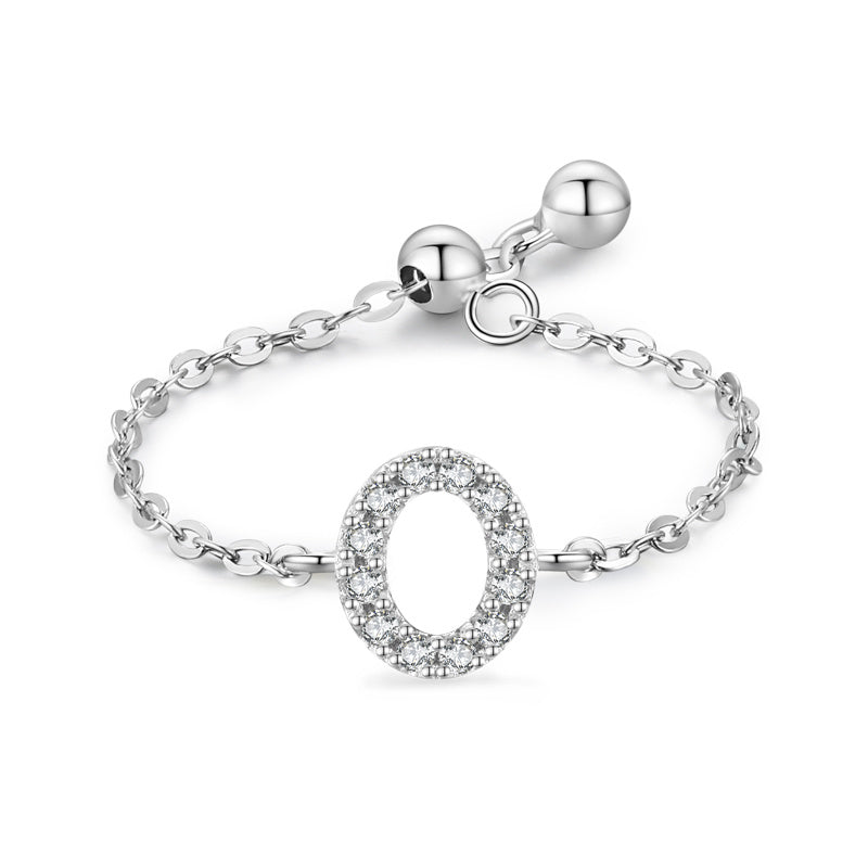 Womens Letter Chain Ring Adjustable Opening Female Fashion Ring Niche Design Love Thin Silver Jewelry English Ring