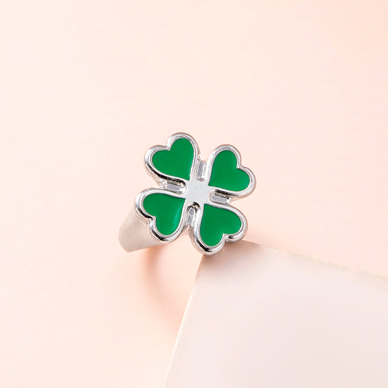 Four Leaf Clover Ring Enamel Zinc Alloy Plant Shape Vintage Fashion Jewelry Gift for Women Men Daily Wear Classic Shine
