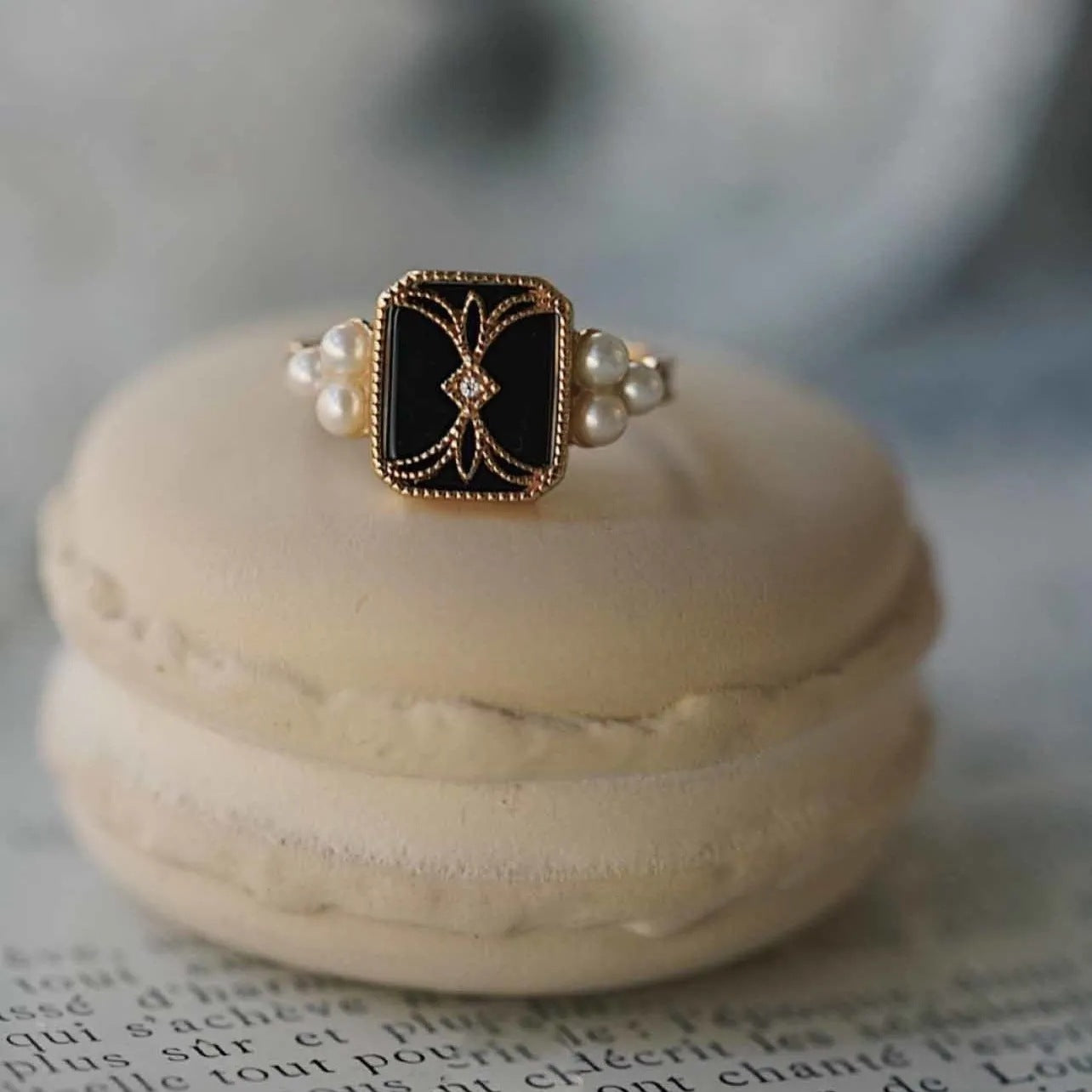 Japanese Korean Retro Geometric Seal Ethnic Ring Copper Black Gold Plated Adjustable Opening Jewelry for Women