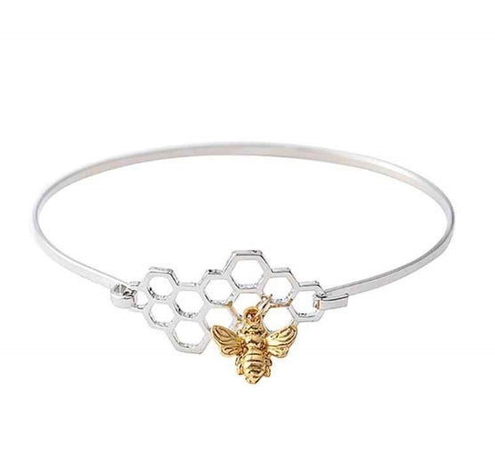 Womens Honeycomb Bracelet Alloy Jewelry With Bee Insect Design Gold Silver Tone Simple Elegant Gift For Her XL