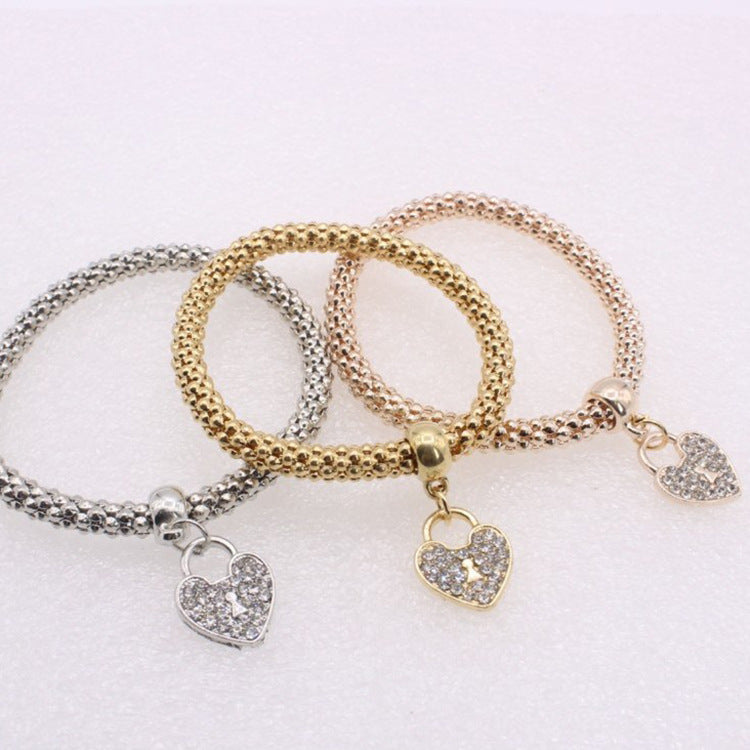 Women Alloy Thick Chain Bracelet Set Electroplated Gemstone Bangle Gift Gold Silver Anniversary Celebration Joy