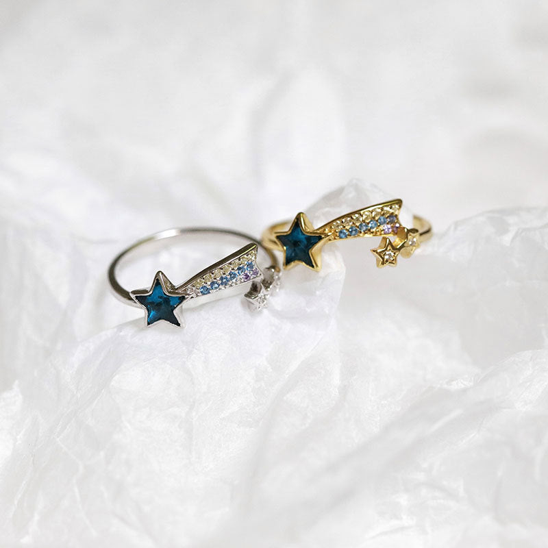 S925 Sterling Silver Blue Five-pointed Star Zircon Ring