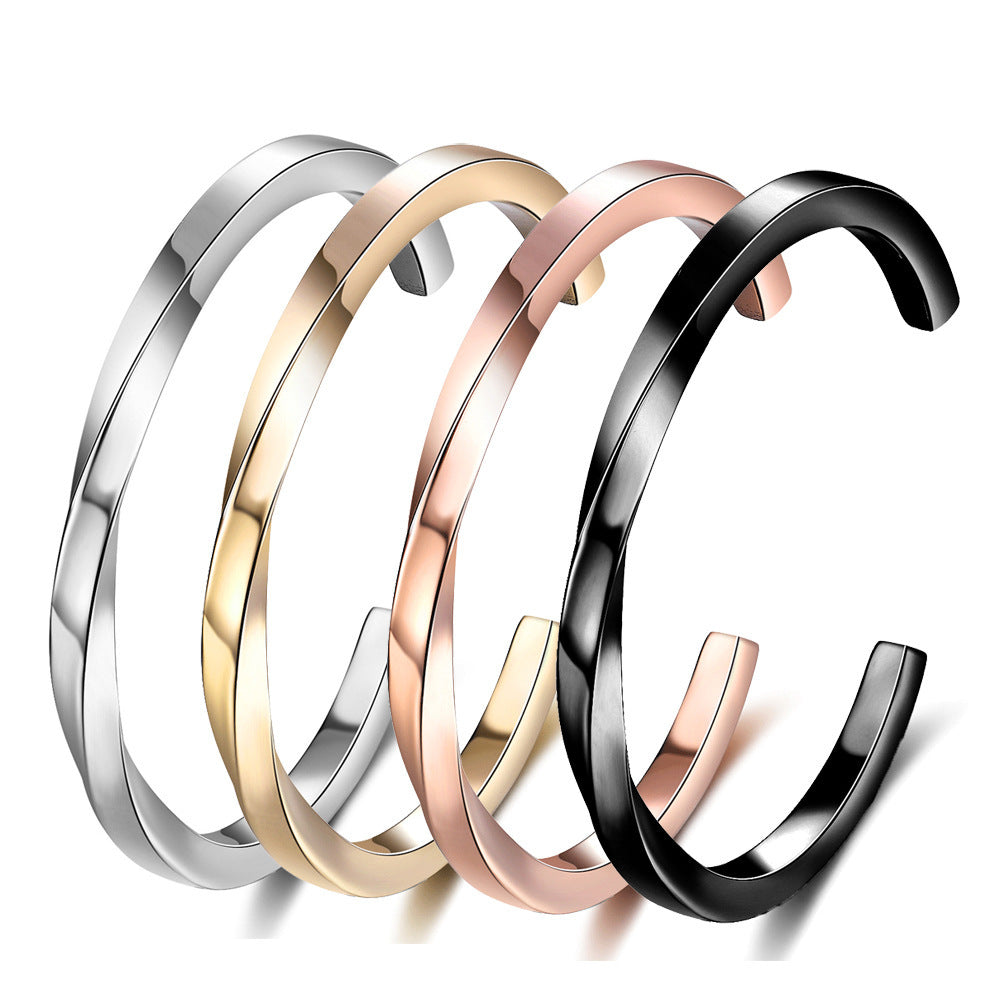 Stainless Steel C Shaped Bracelet Twisted Geometric Bangle Individually Packed for Weddings Birthdays Travelers