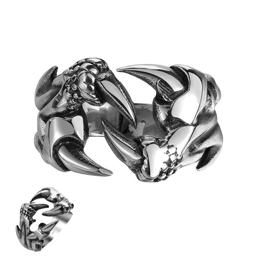 Mens Dragon Claw Ring Titanium Steel Unisex Punk Chrome Design Open Heart Party Ring High Quality Rugged Build