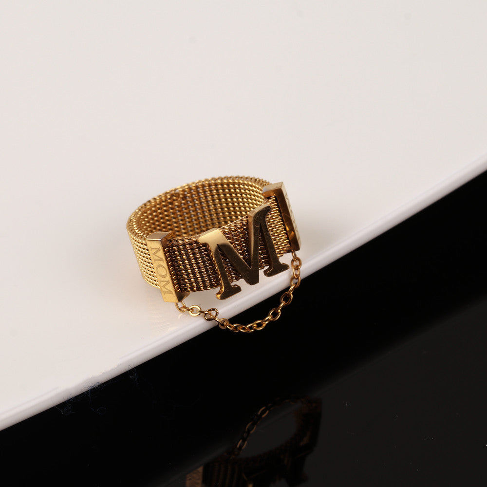 Letters M Initials Ring Titanium Steel Non Fading Geometric Design Versatile Fashion Jewelry For Everyday Wear