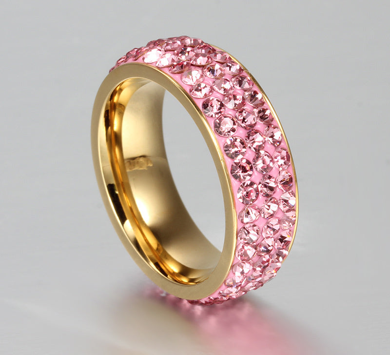 Titanium Steel Diamond Ring for Women Gems Baffle Setting Wedding Band Chic Fashion Jewelry for Everyday Wear