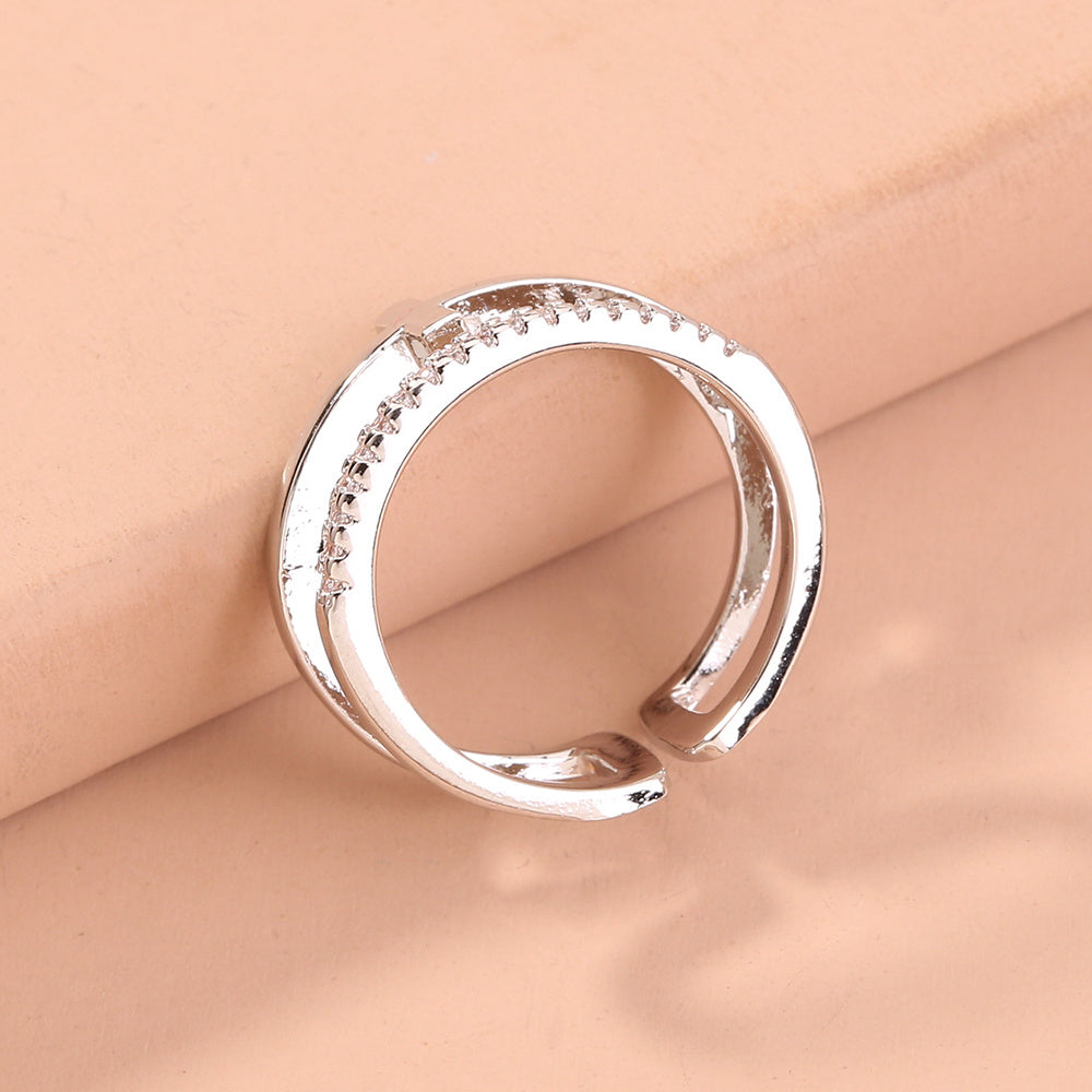 Adjustable Copper Ring With Zircon Cross Double Layer Brass
