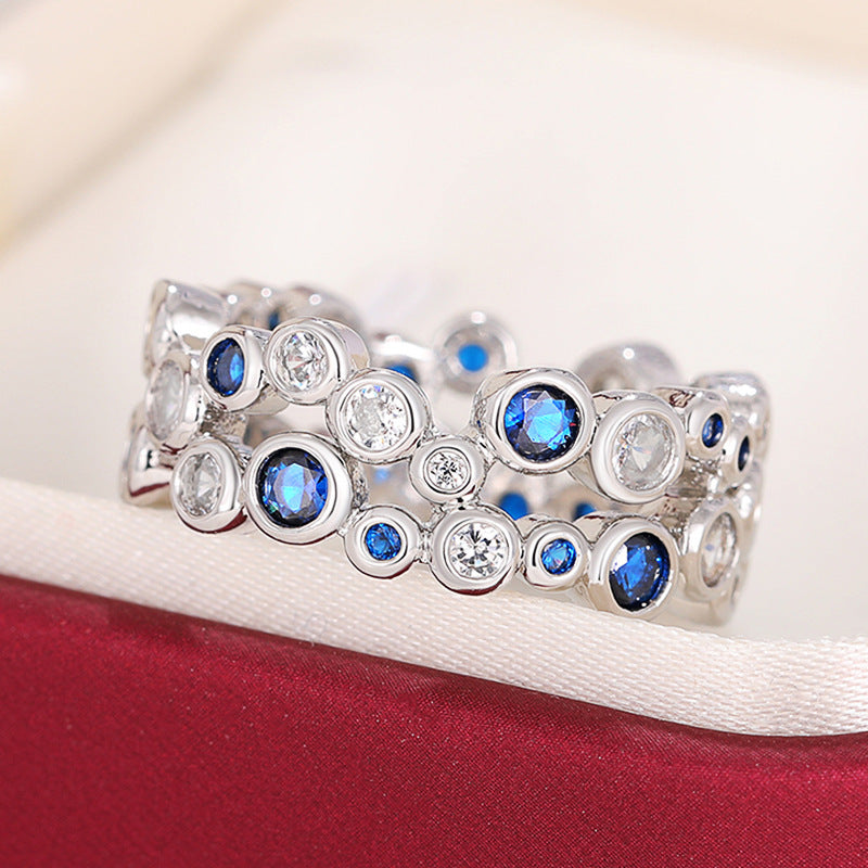 Geometric Hollow Circle Ring With Zircon Inlaid Copper White Gold Tone For Women Elegant Fashion Jewelry Accessory